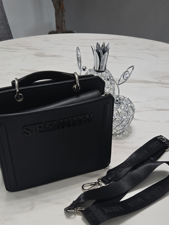 Steve Madden Handbags - Steve Madden Black Embossed Logo Crossbody Bag with Detachable Strap